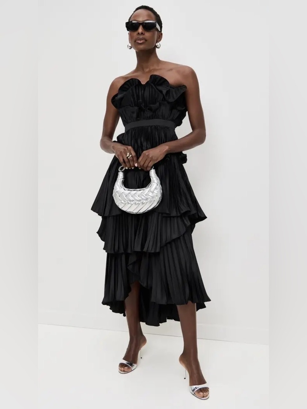 AMUR // Judah Scallop Pleated Shell High-Low Gown - Picture 2 of 10
